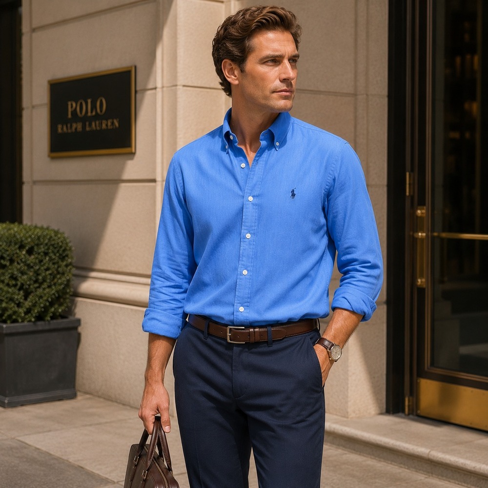 POLO RALPH LAUREN Mens New Button Shirt Classic Fit SMALL Blue Linen Blend